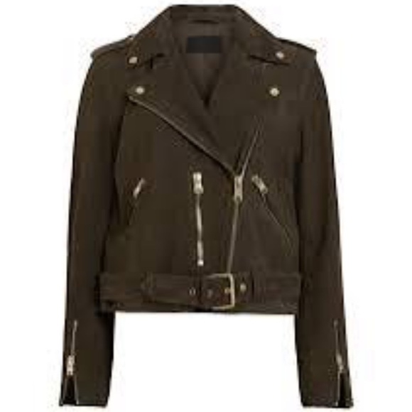 All Saints Balfern Green Suede Biker Jacket XS - Picture 1 of 4